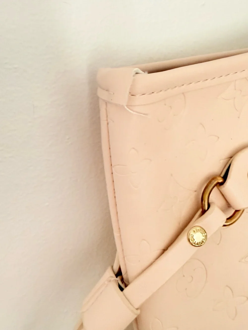 Elegant Blush Pink Embossed Tote Bag with Gold Accents